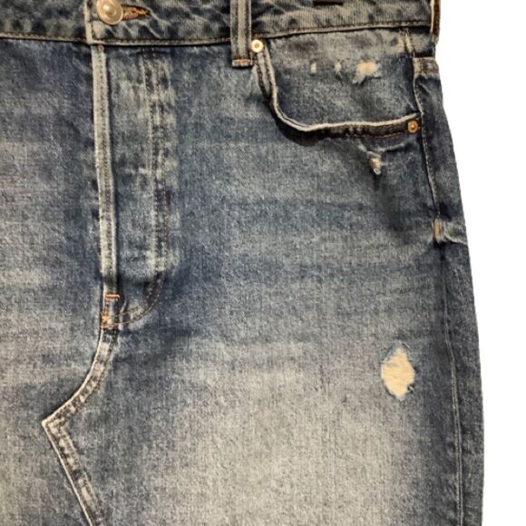 H&M L.O.G.G. DENIM SKIRT WITH BUTTON FLY AND‎ FRINGED HEM SIZE L - Picture 3 of 8